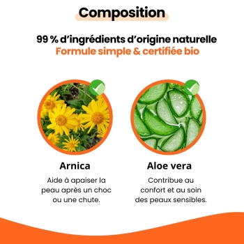 Le Gel Arnica BIO - Coups - Bleus - Petits bobos du quotidien composition