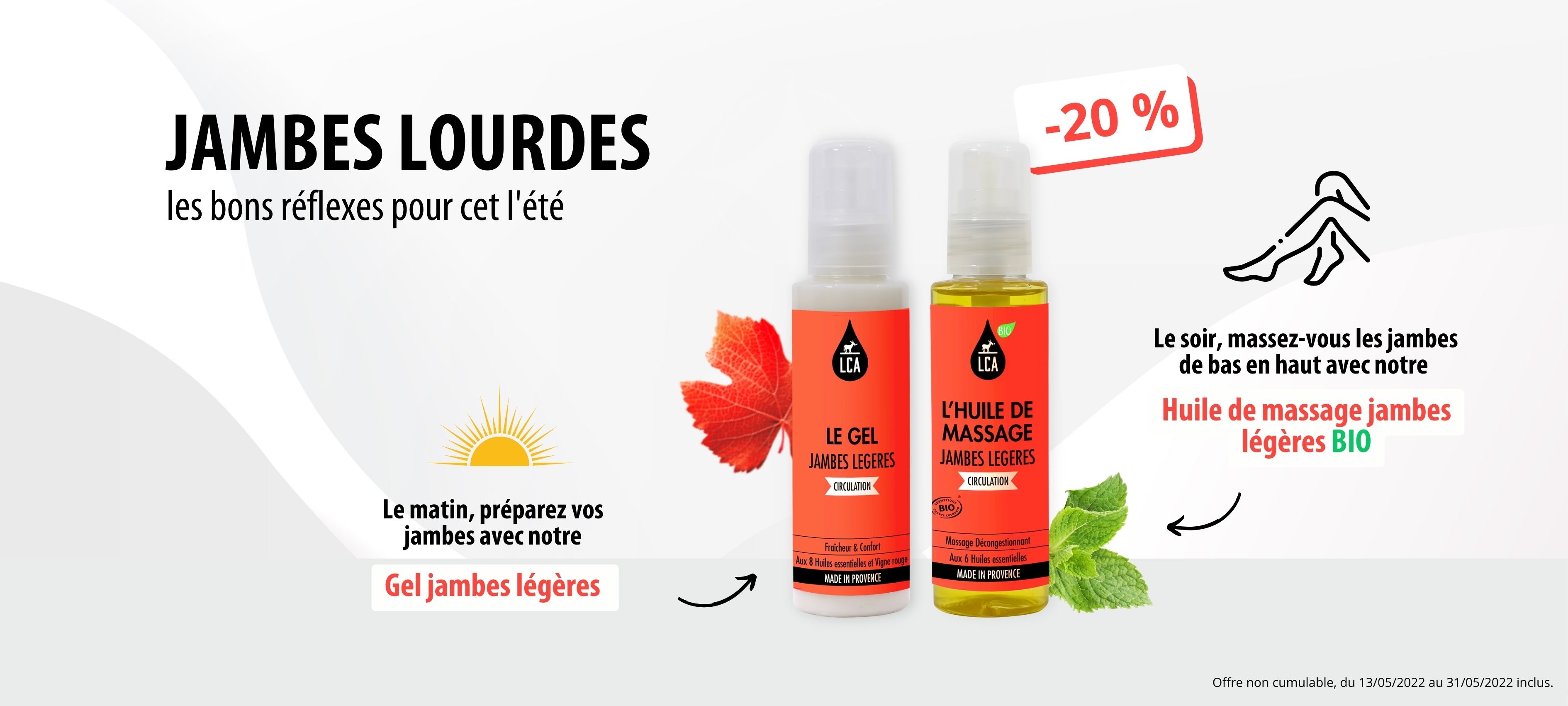 Gel et Huile de massage jambes légères BIO