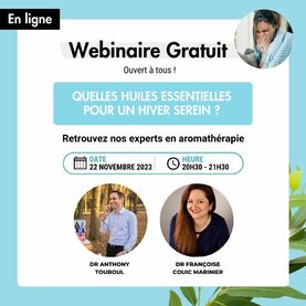 📢 A vos agendas ! 👉 Webinaire ouvert à tous, le mercredi 22 novembre à 20h30 !Venez écouter nos experts Docteurs en Pharmacie, spécialisés en aromathérapie et auteurs du Guide Terre Vivante des huiles essentielles et de Tout soigner avec 16 huiles essentielles (Ed. Terre vivante).Ils échangeront autour du thème suivant : Quelles huiles essentielles pour un hiver serein ? ❄️Ils aborderont ce sujet pendant 45 min et prendront le temps de répondre à toutes vos questions pendant 15 minutes ! 👉 Inscrivez-vous vite en cliquant sur le lien dans la bio.Au plaisir de vous retrouver ! 🌿L’équipe LCA Anthony Touboul Françoise Couic-Marinier#live #webinaire #formation #aromathérapie #huileessentielle #huilesessentielles #lca_aroma #hiver