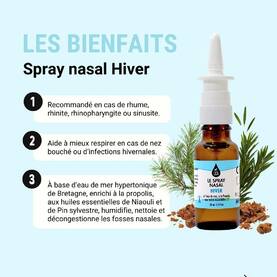 Muqueuse nasale nettoyée, nez décongestionné, usage autorisé dès 6 ans ou pendant la grossesse : voici les 3 engagements de notre spray nasal hiver ! 🩵🌿 En cas de rhume, de rhinopharyngite ou de sinusite, l’inflammation nasale gène la respiration, le premier geste à effectuer est de bien nettoyer le nez.💧 Le spray nasal hiver est formulé à l’eau de mer hypertonique de Bretagne avec des huiles essentielles de niaouli, de pin sylvestre et de propolis.🌿 Les voies respiratoires sont immédiatement libérées. Le confort respiratoire est immédiatement retrouvé. Le spray nasal Hiver se glisse facilement dans une poche ou dans un sac et s’utilise jusqu’à 5 fois par jour !#Aromathérapie #huileessentielle #huilesessentielles #aromatherapy #essentialoil #essentialoils #Provence #Valensole #Plateaudevalsensole #Alpesdehauteprovence #bio #hiver #nez #nezbouché #sesoigneraunaturel #remèdesnaturels #trousseapharmacienaturelle #remedesnaturels